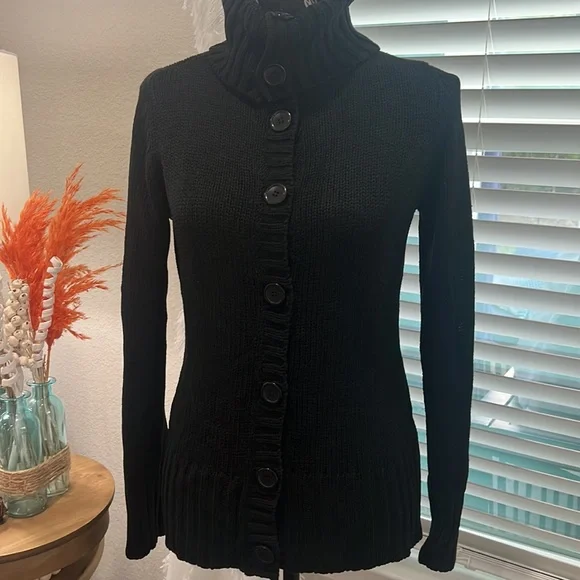Black turtleneck cardigan sweater 6/8 - Picture 2 of 11